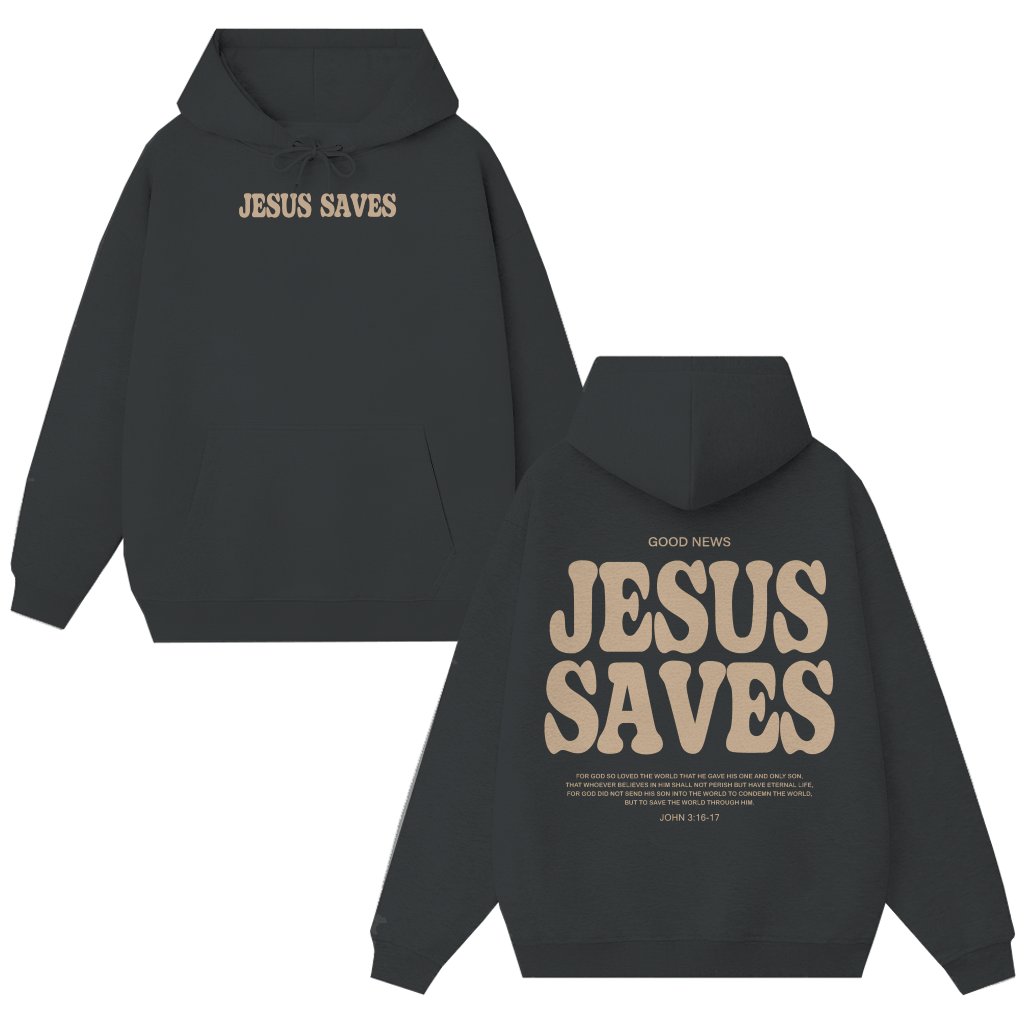 Jesus Saves Christian Hoodie – Bible Verse Gift for Christians - front view