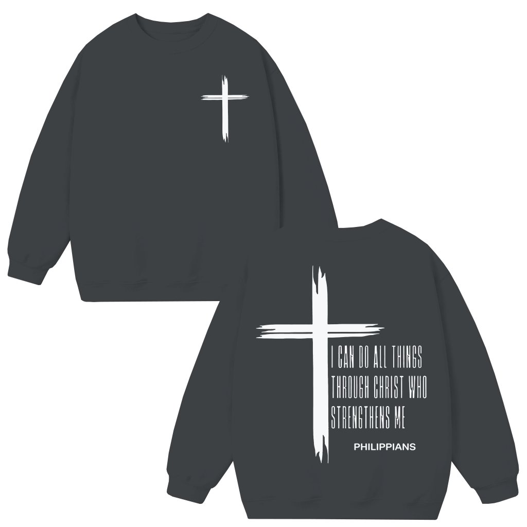 Philippians 4:13 Cross Verse Sweatshirt – Inspiring Christian Gift for Christians - front view