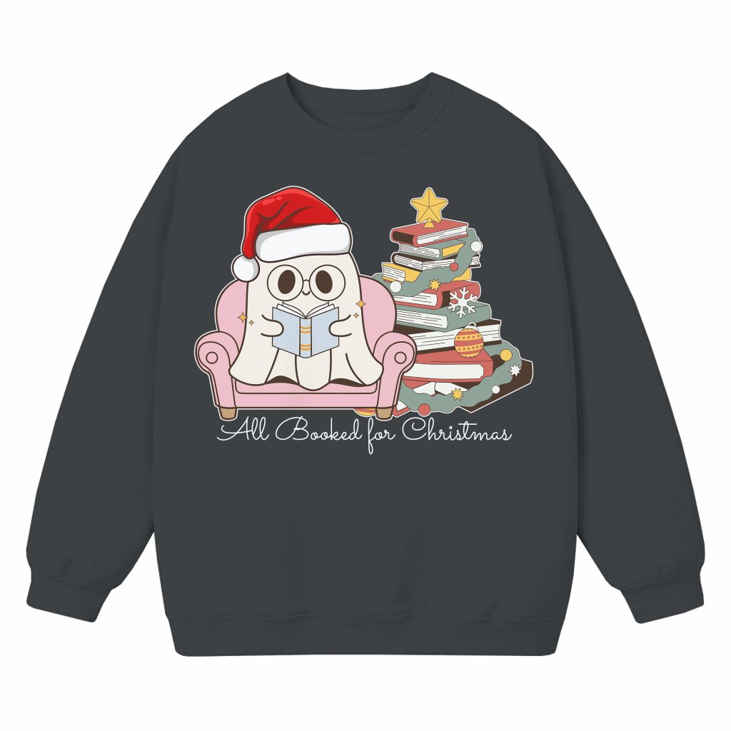 All Booked Ghost Reading Sweatshirt – Christmas Gift for Book Lover Funny - front view