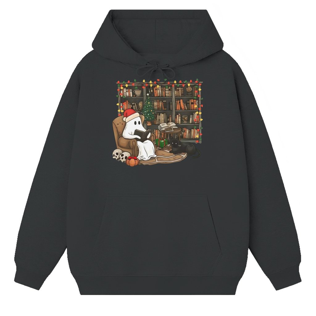 Cute Retro Ghost Reading Books Hoodie – Christmas Gift for Teacher Funny - front view
