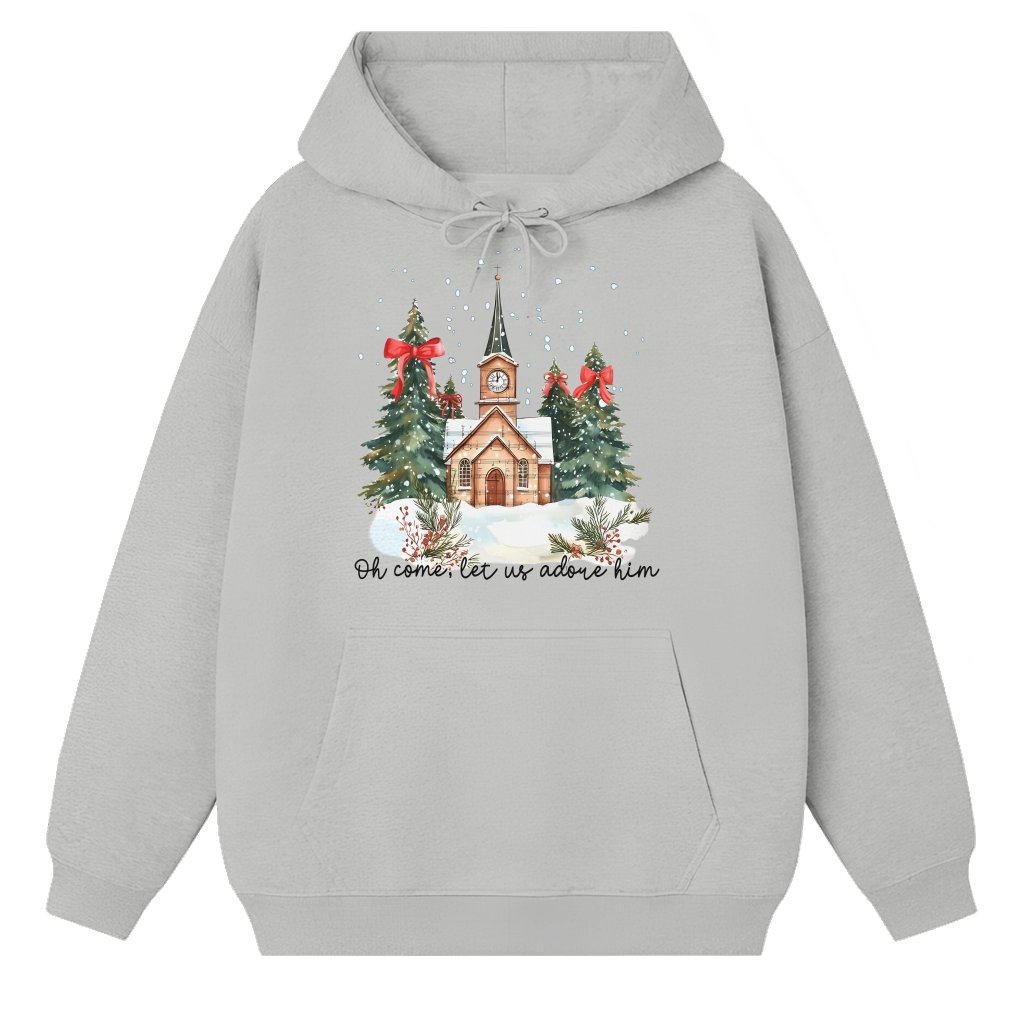 Oh Come Let Us Adore Him Hoodie – Christian Christmas Gift - front view