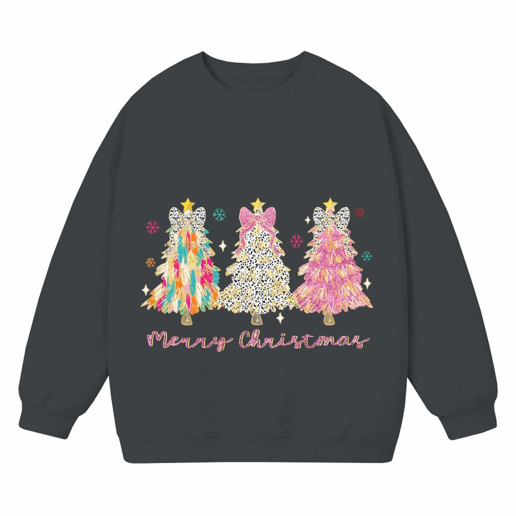 Coquette Glitter Christmas Tree Sweatshirt – Christmas Gift for Her Girly Colorful - front view