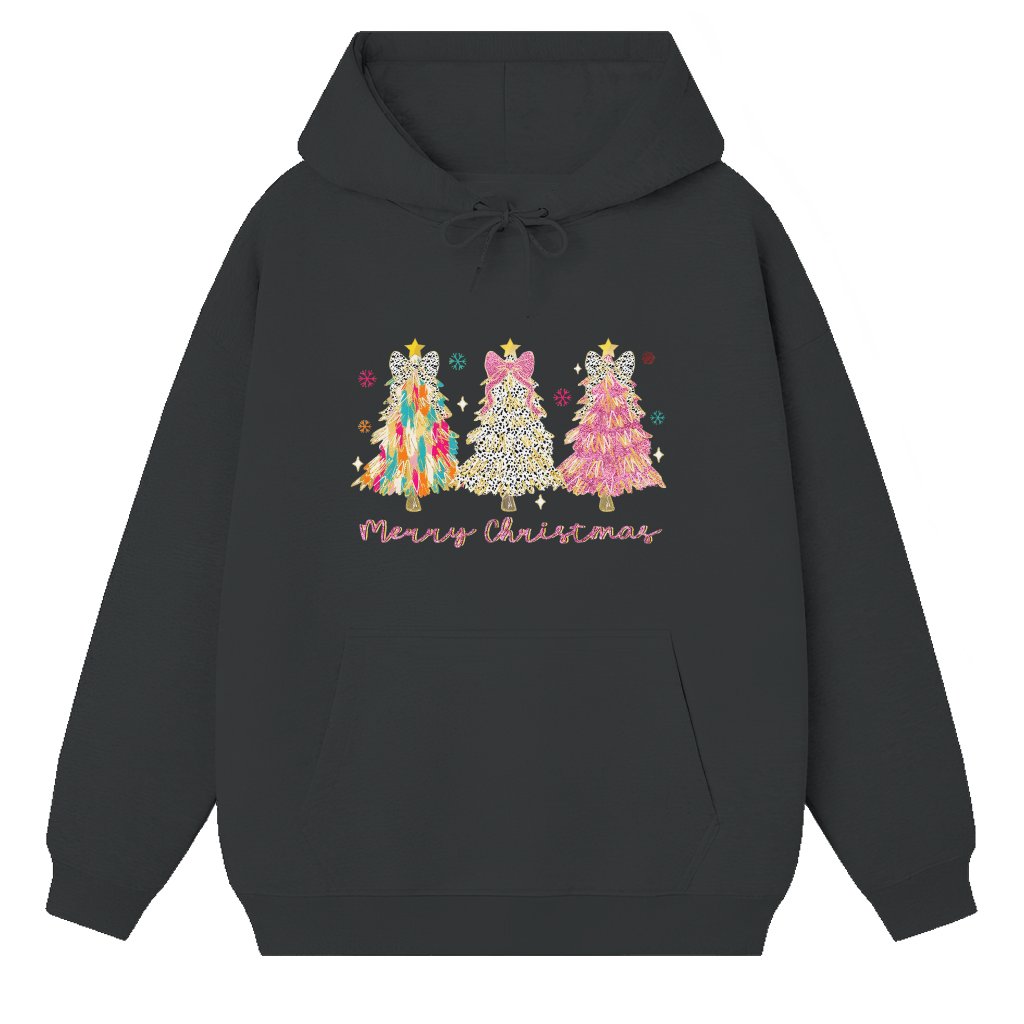 Coquette Glitter Christmas Tree Hoodie – Christmas Holiday Gift Girly Bow - front view