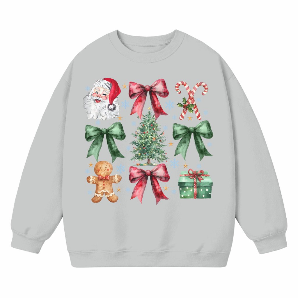 Coquette Bow and Santa Sweatshirt – Christmas Gift for Her Trendy Cute - front view