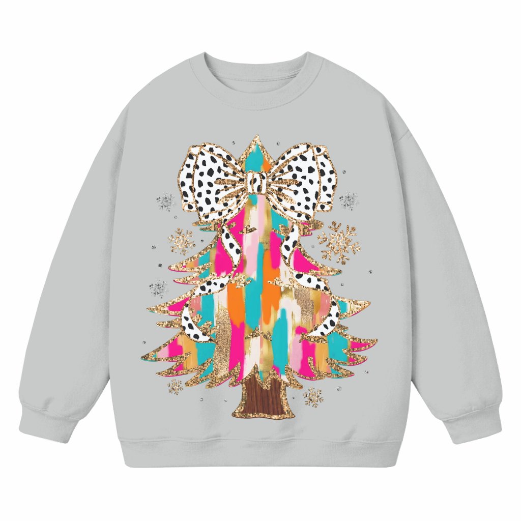 Christmas Tree Leopard Bow Sweatshirt – Christmas Gift for Her - front view
