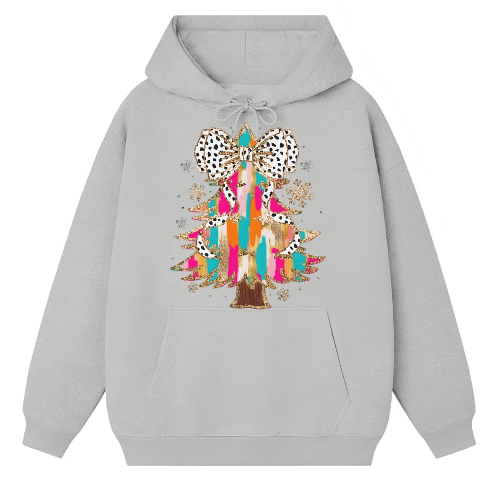 Christmas Tree Leopard Bow Hoodie – Christmas Gift Festive Cozy - front view