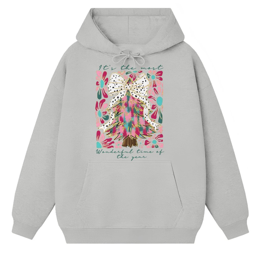 Coquette Christmas Tree Glitter Hoodie – Christmas Gift Trendy Festive - front view