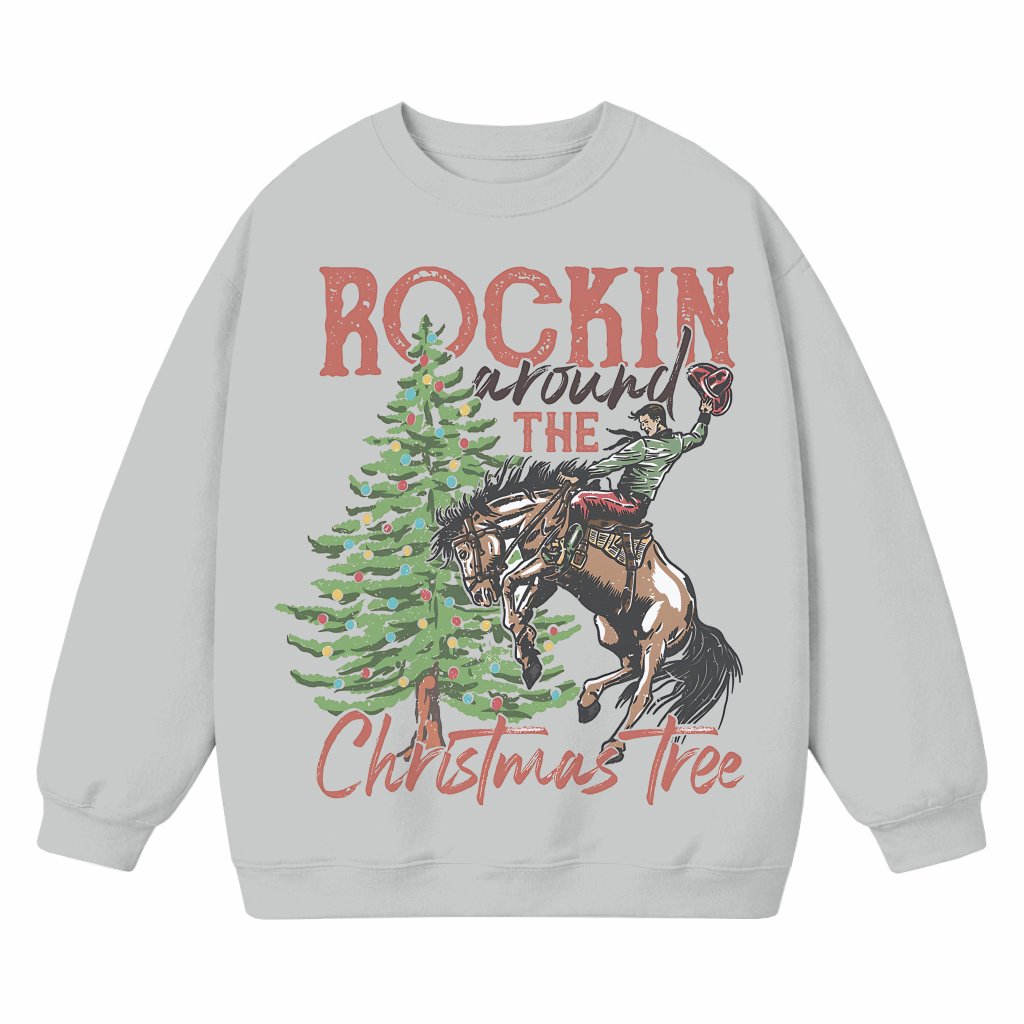 Rocking Around The Christmas Tree Sweatshirt – Christmas Gift Retro Western Cowboy - front view