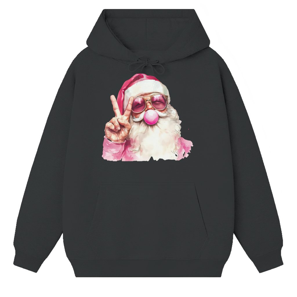Retro Santa Blowing Bubble Hoodie – Christmas Gift Fun - front view
