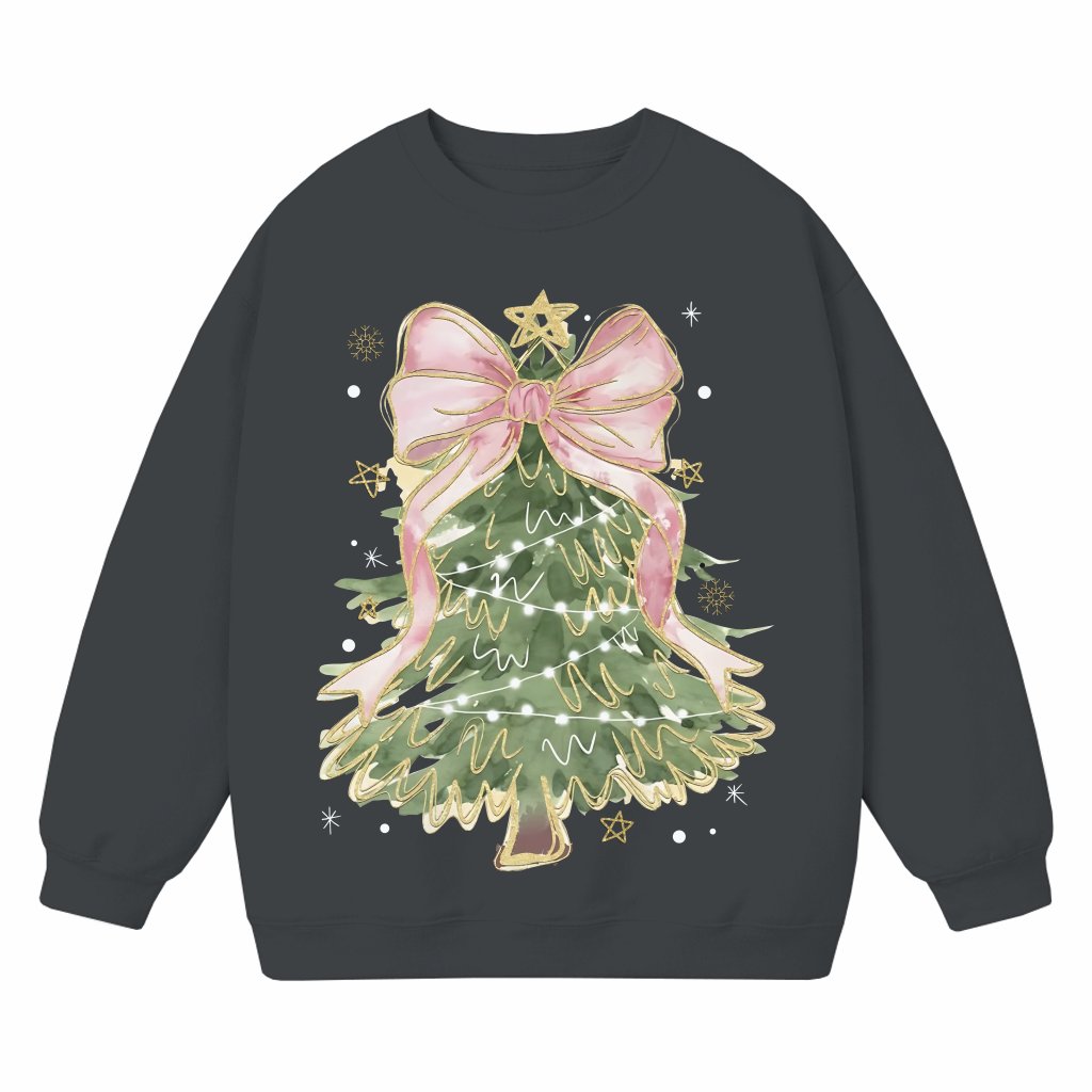 Christmas Tree Coquette Bow Sweatshirt – Christmas Gift for Her Cute Trendy - front view