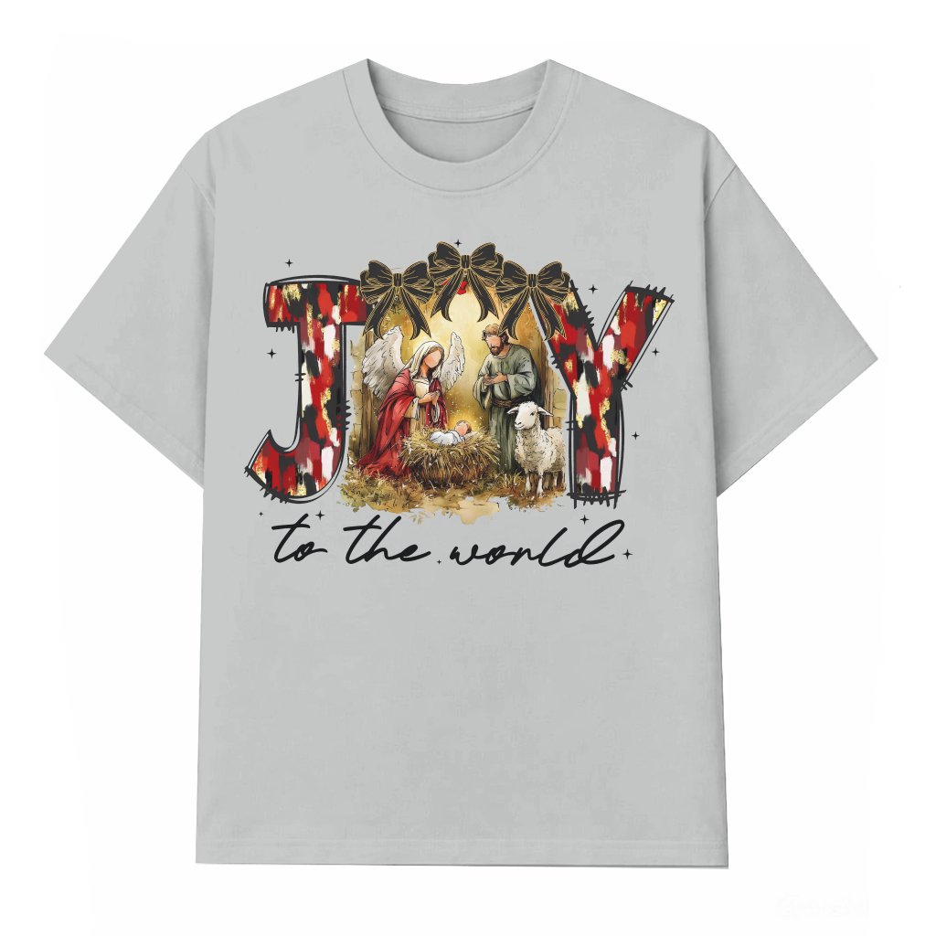 Joy To The World Baby Jesus Nativity T-shirt – Christmas Gift for Christians - front view