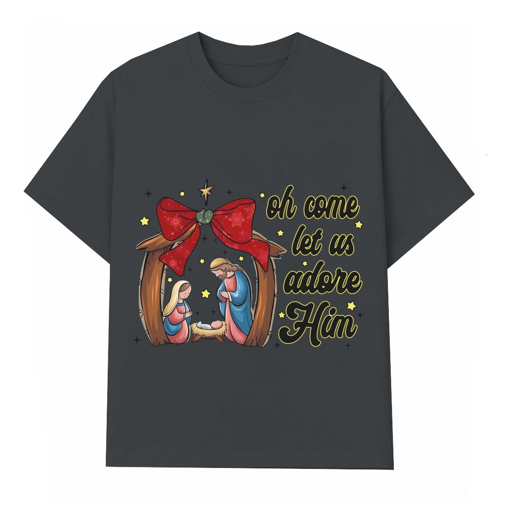 Oh Come Let Us Adore Him T-Shirt – Christian Christmas Gift - front view