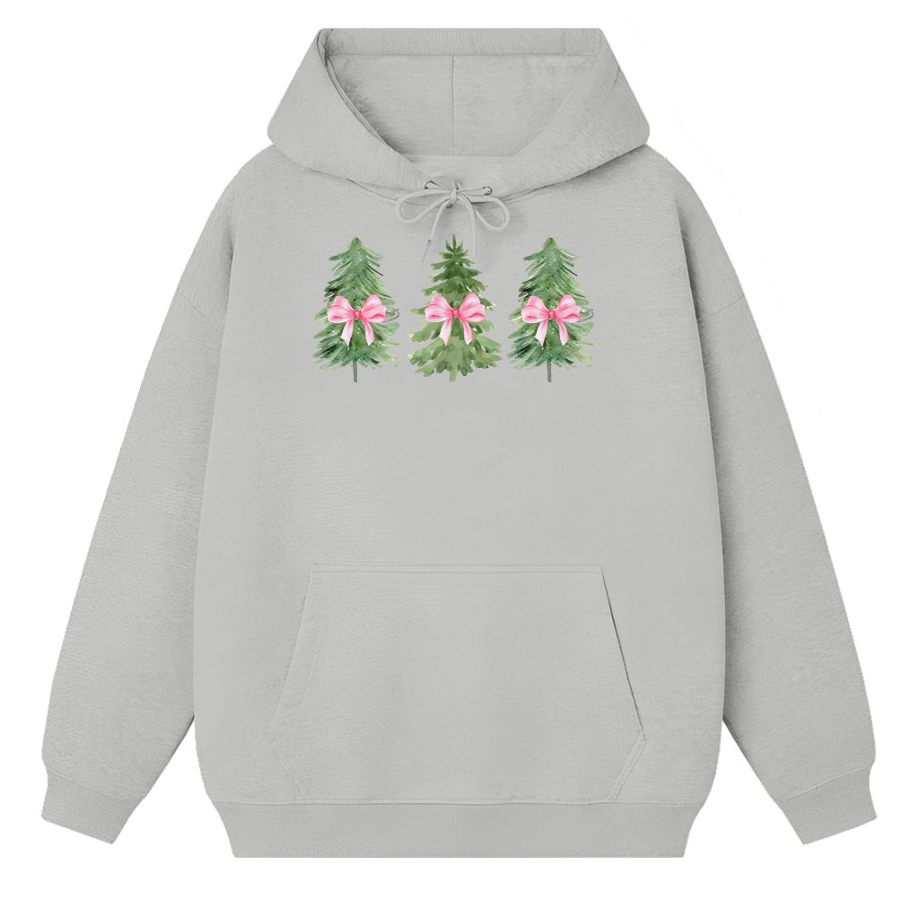 Green Tree Pink Bow Hoodie – Christmas Gift Cute Winter - front view