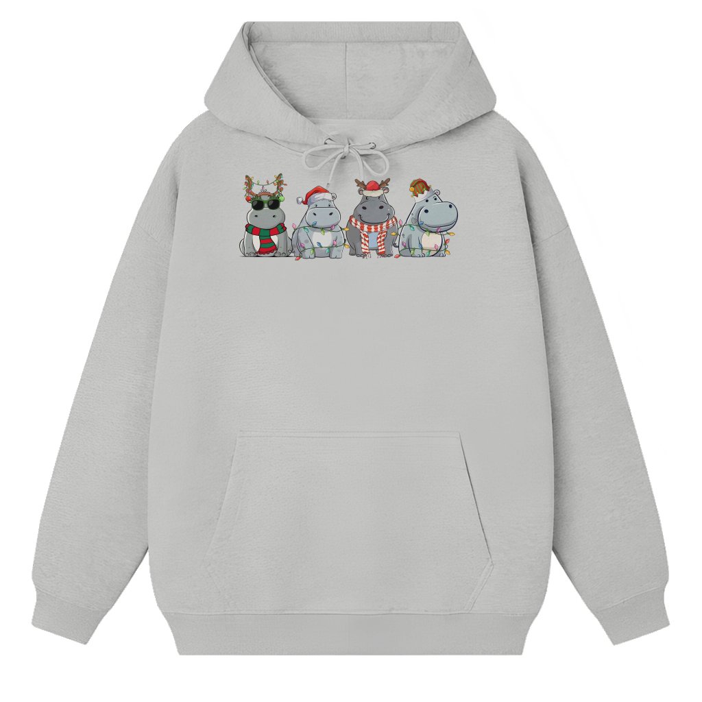 Retro Hippo Hoodie – Christmas Gift for Men Women Cute Graphic - front view