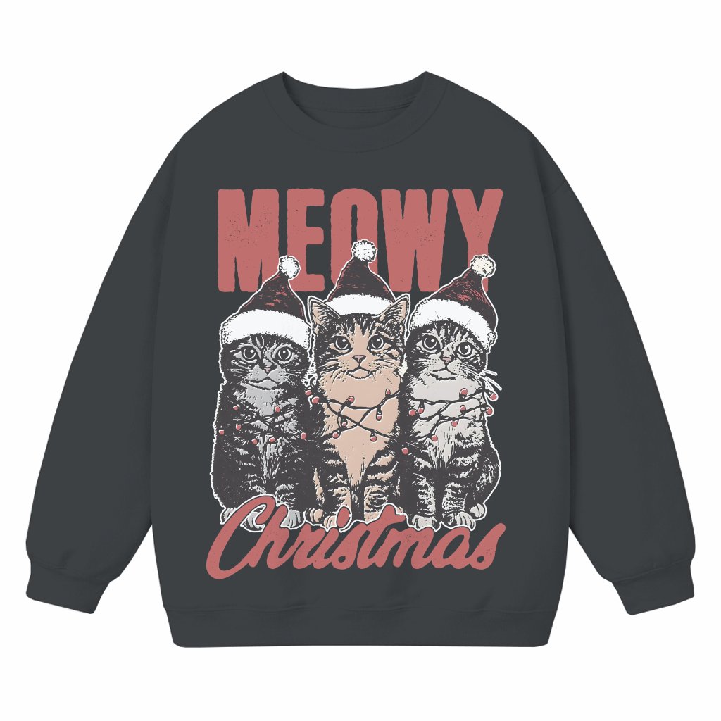 Meowy Christmas Sweatshirt – Christmas Gift for Cat Mom Cute - front view