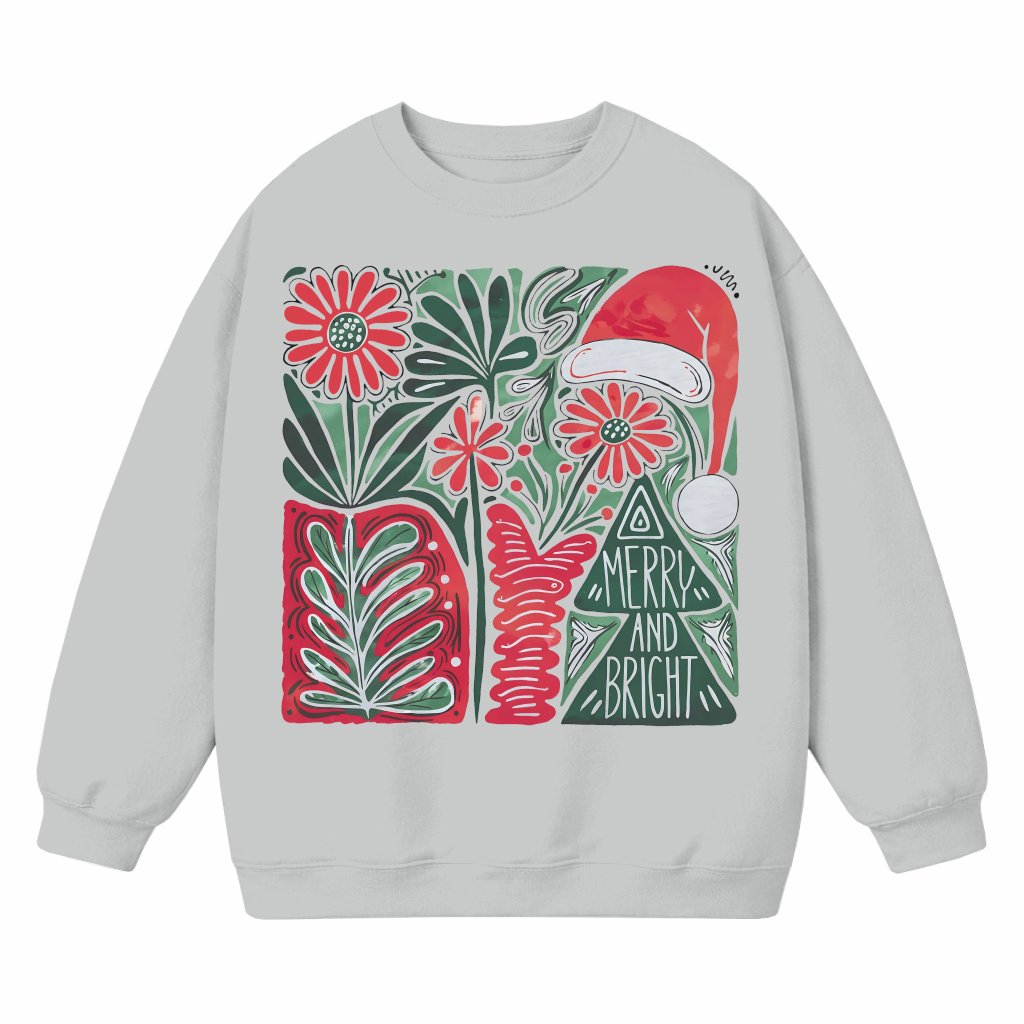 Boho Floral Merry and Bright Tree Sweatshirt Christmas – Gift for Her Trendy - front view