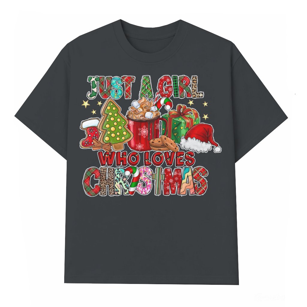 Just A Girl T-shirt – Christmas Gift for Women Cute Cartoon - front view