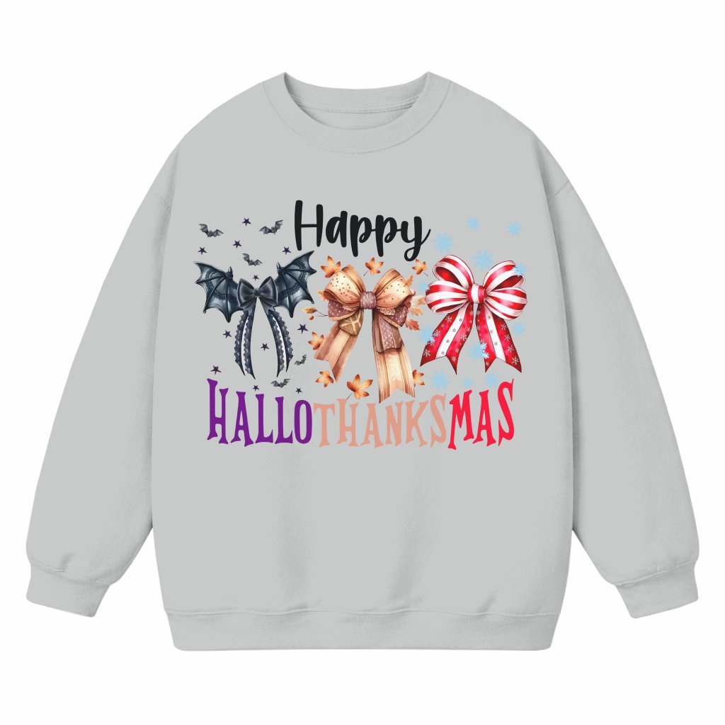 Happy Hallothanksmas Coquette Bow Sweatshirt – Fall Christmas Gift for Her Trendy - front view