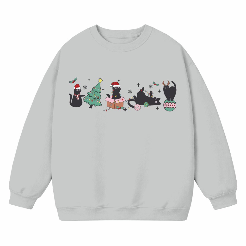 Cute Christmas Cats Sweatshirt – Christmas Gift for Cat Lovers Festive - front view