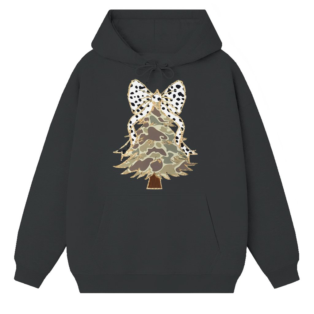 Camo Coquette Bow Hoodie – Christmas Hunting Gift - front view