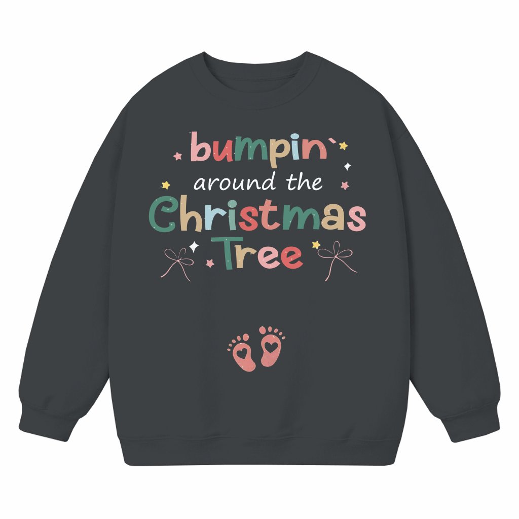 Bumpin Around Christmas Tree Sweatshirt – Christmas Pregnancy Announcement Reveal - front view