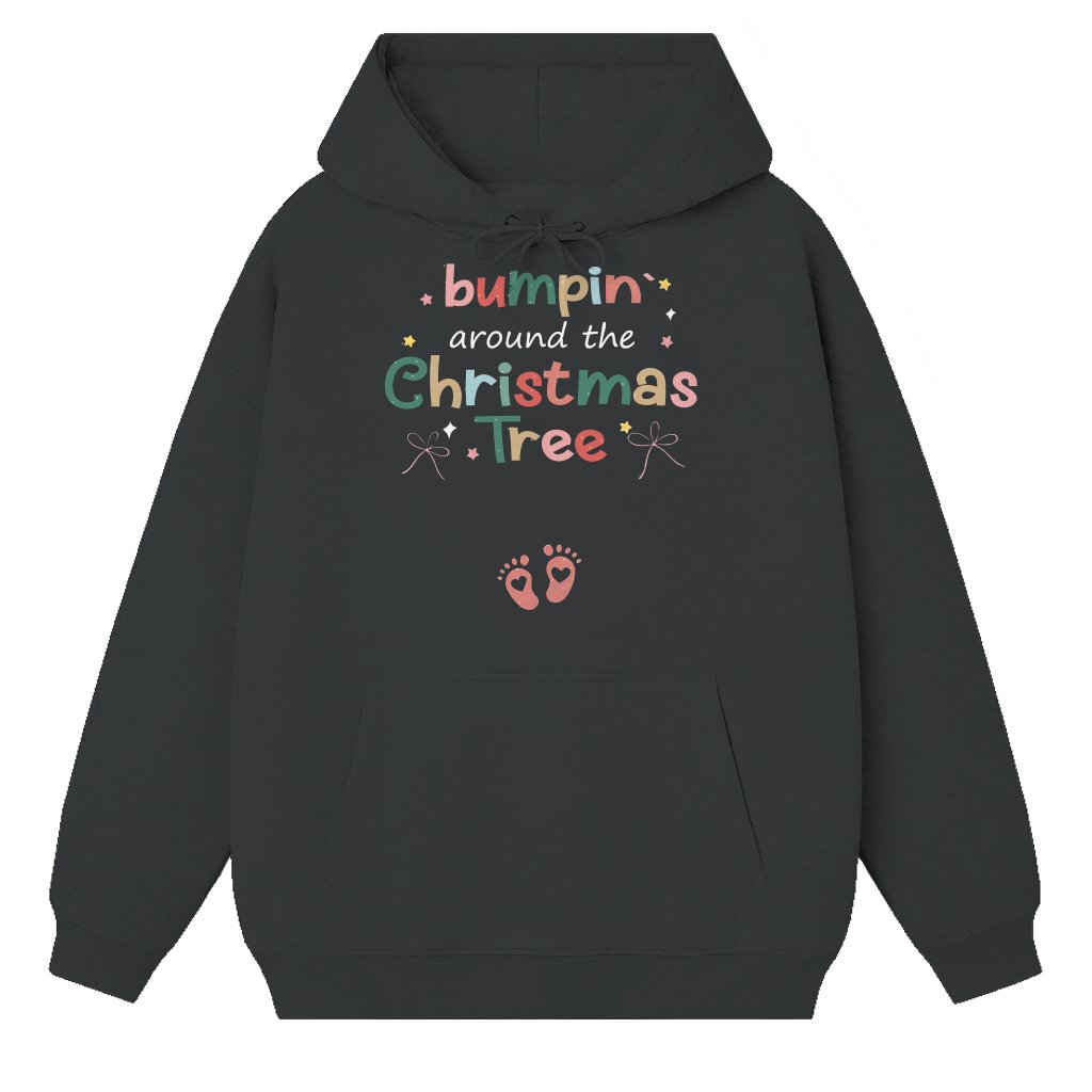 Bumpin Around Christmas Tree Hoodie – Pregnancy Announcement Christmas Maternity Gift Cute - front view