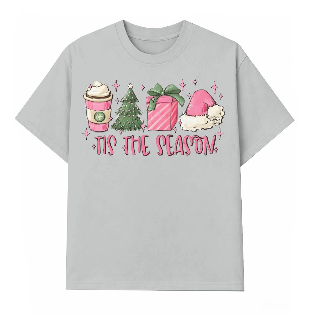 Tis the Season Coffee T-shirt – Christmas Gift for Women Cute Pink Trendy - front view