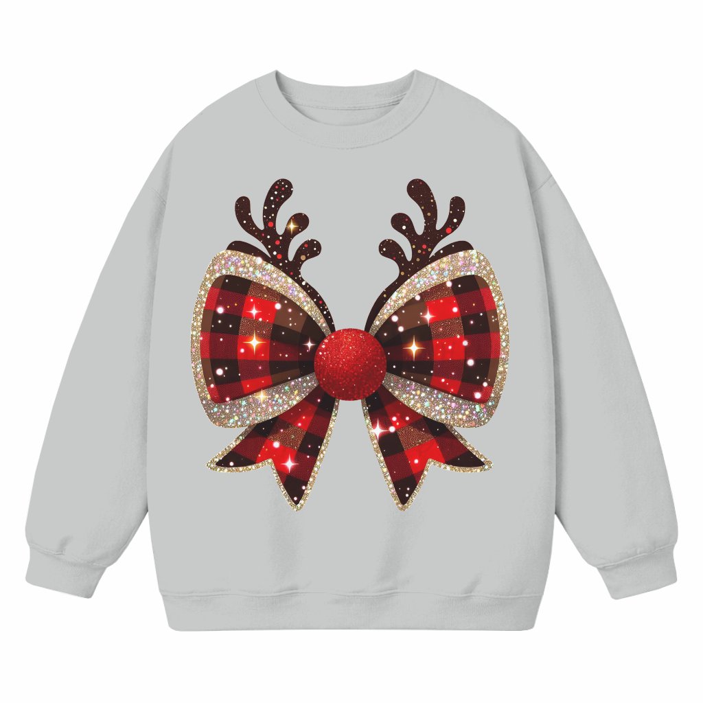 Coquette Reindeer Bow Sweatshirt – Christmas Gift for Her Trendy - front view