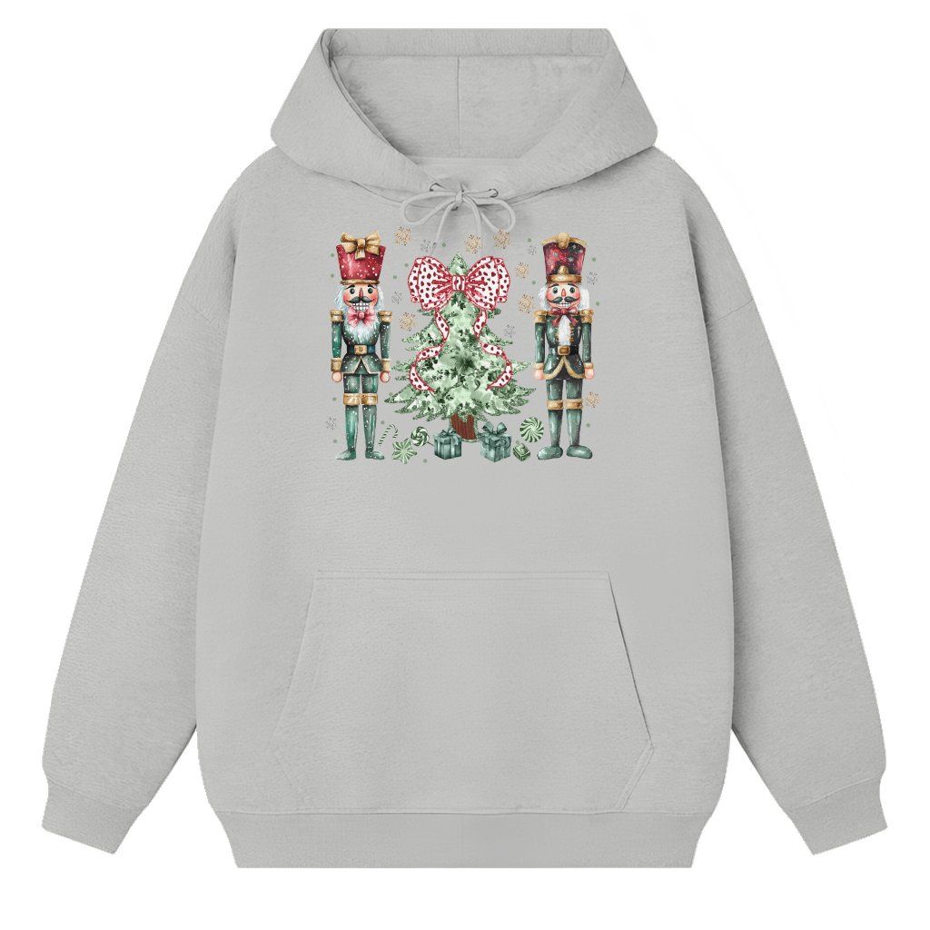 Chinoiserie Christmas Tree Nutcracker Hoodie – Christmas Gift Festive Gold Glitter - front view