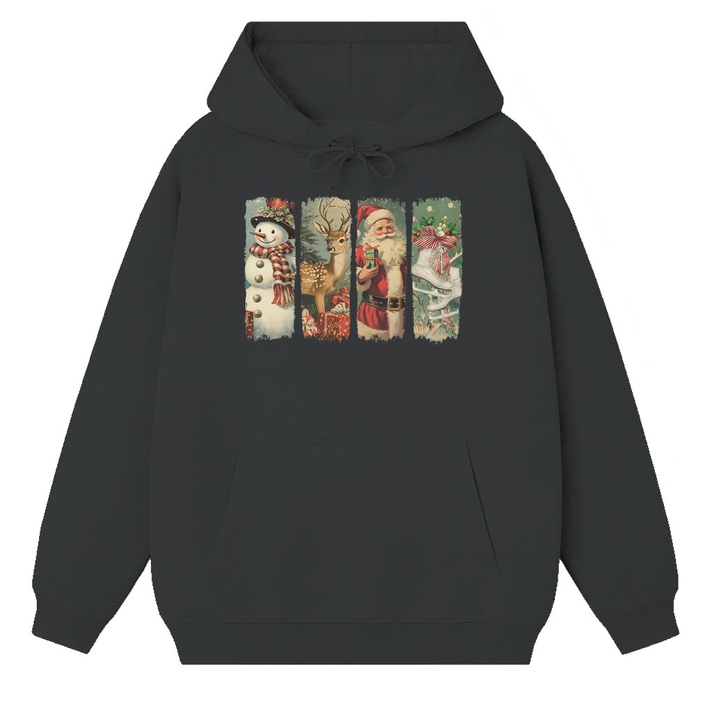 Retro Santa Deer Snowman Skates Hoodie – Christmas Gift for Family - front view