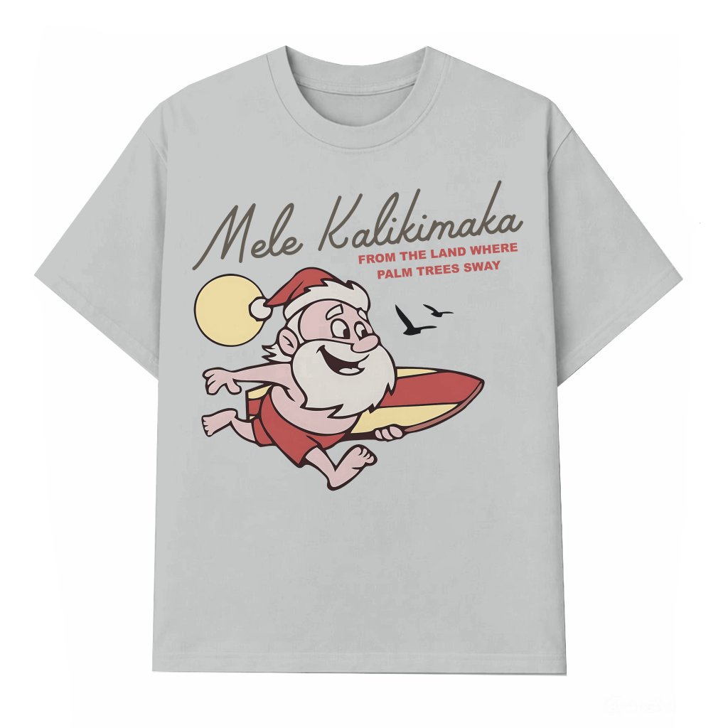 Mele Kalikimaka Surfing Santa T-shirt – Christmas Holiday Gift Funny Hawaiian - front view