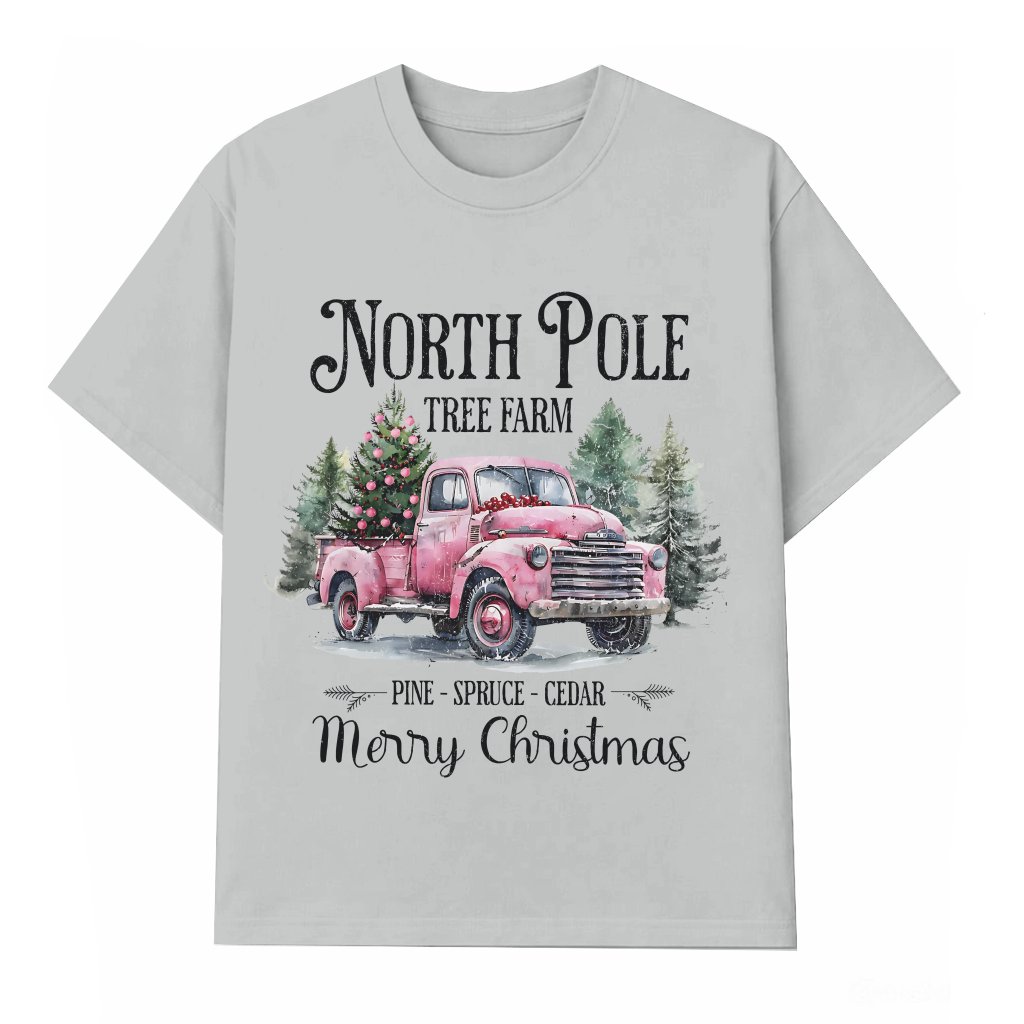 Pink Coquette North Pole Christmas Tree Farm T-shirt – Christmas Gift Retro Vintage - front view