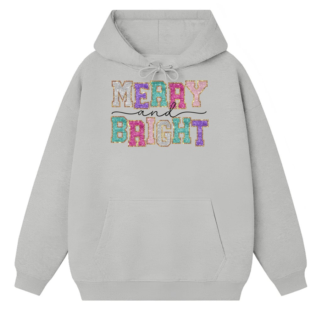 Merry and Bright Hoodie – Christmas Gift Cute Festive - front view