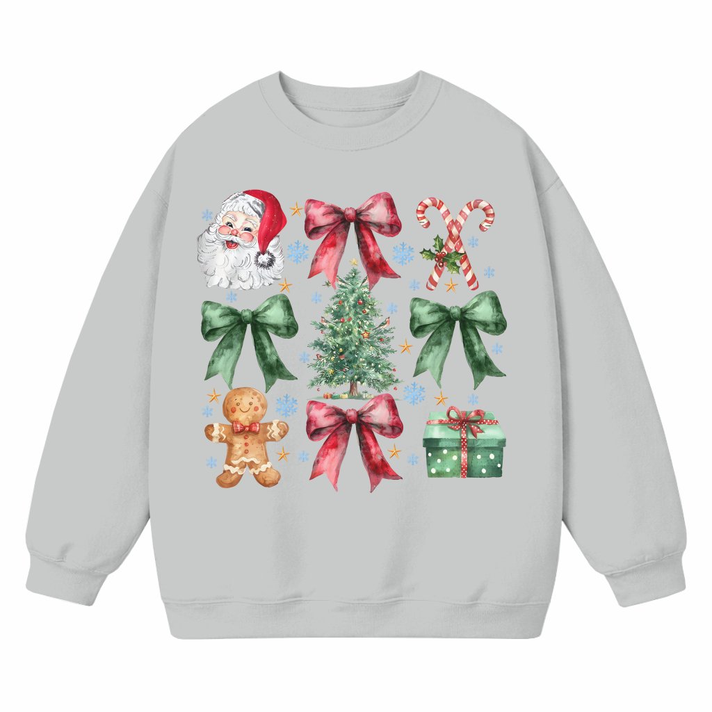 Coquette Christmas Bow Santa Sweatshirt – Christmas Gift for Women Retro Girly - front view