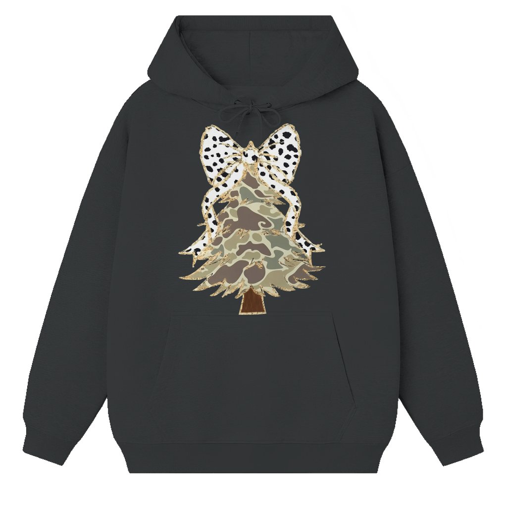 Coquette Glitter Christmas Tree Bow Hoodie – Christmas Gift for Women - front view