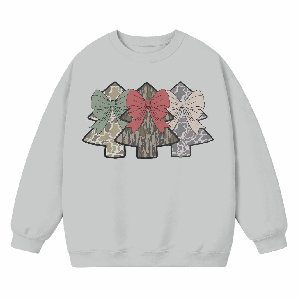 Coquette Bow Camo Sweatshirt – Christmas Gift for Her Retro - front view