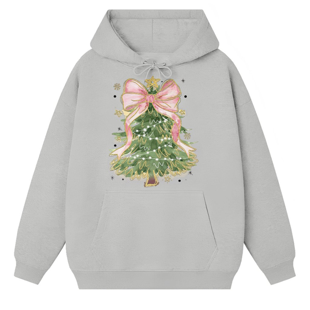 Coquette Glitter Christmas Tree Hoodie – Trendy Christmas Gift for Women - front view