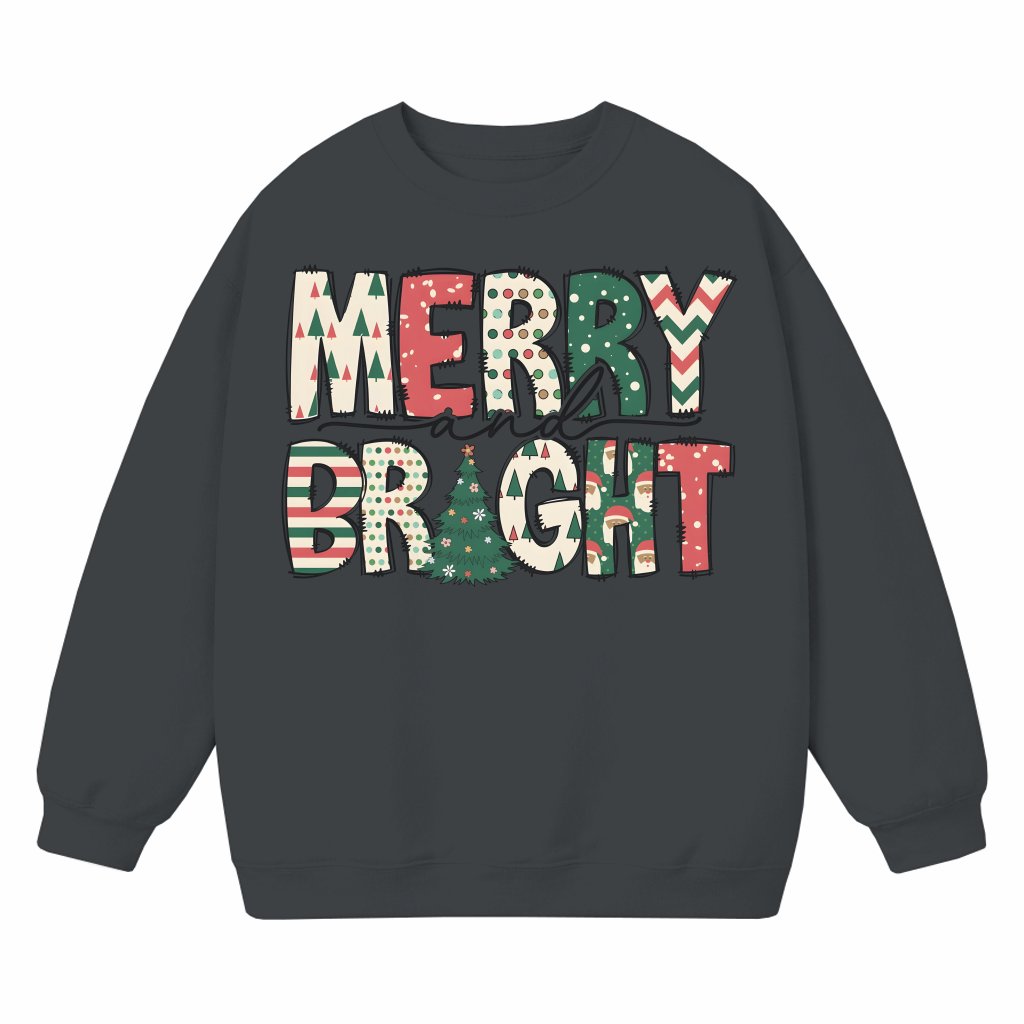 Merry and Bright Sweatshirt – Christmas Gift for Family Trendy Cozy - front view