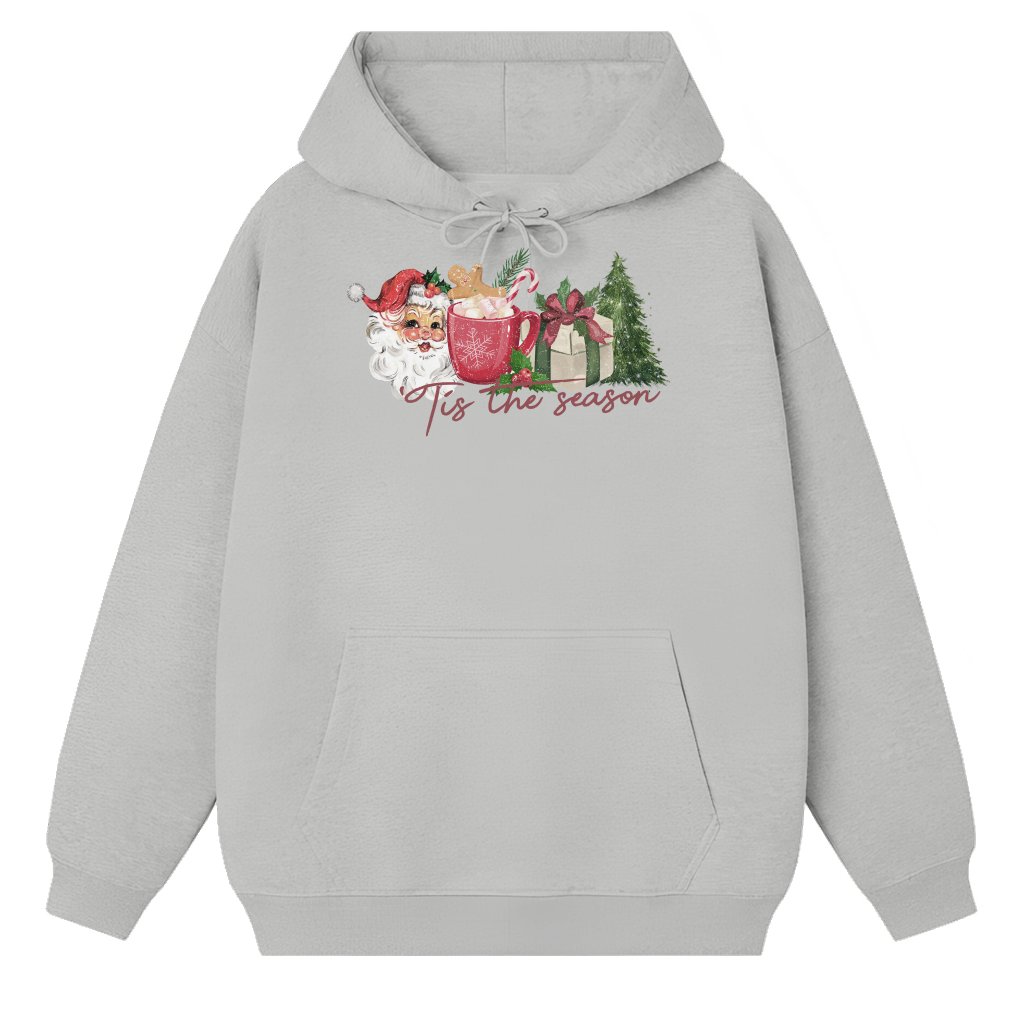 Tis the Season Hoodie – Christmas Gift Retro Santa Claus Tree - front view