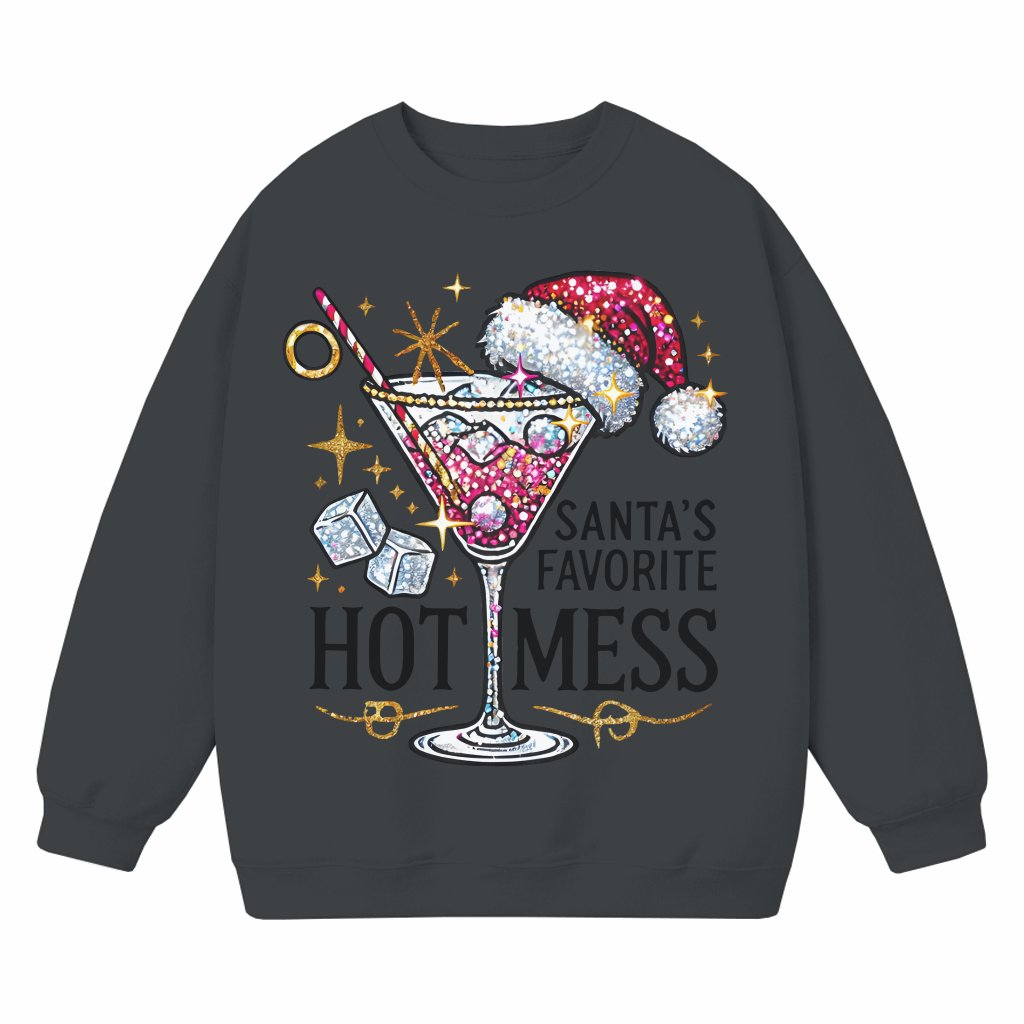 Santa's Hot Mess Martini Sweatshirt – Funny Christmas Gift for Women - front view