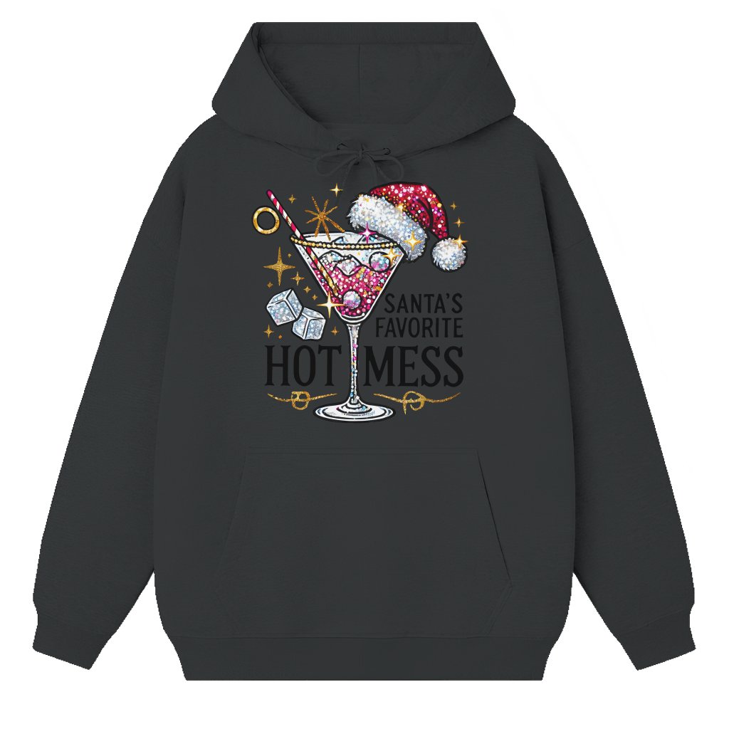 Funny Hot Mess Martini Hoodie – Christmas Party Gift for Women - front view