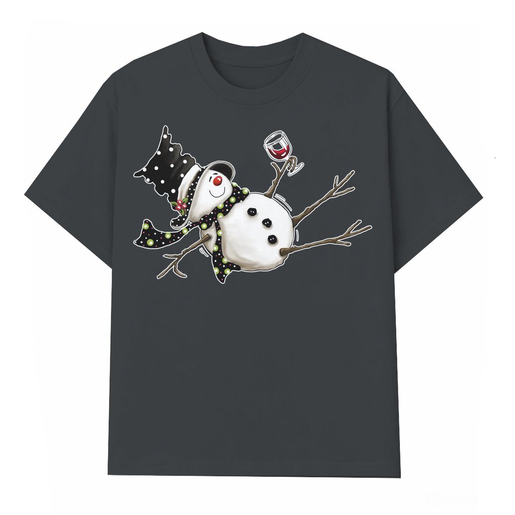 Funny Wine Drinking Snowman T-shirt – Christmas Gift - front view