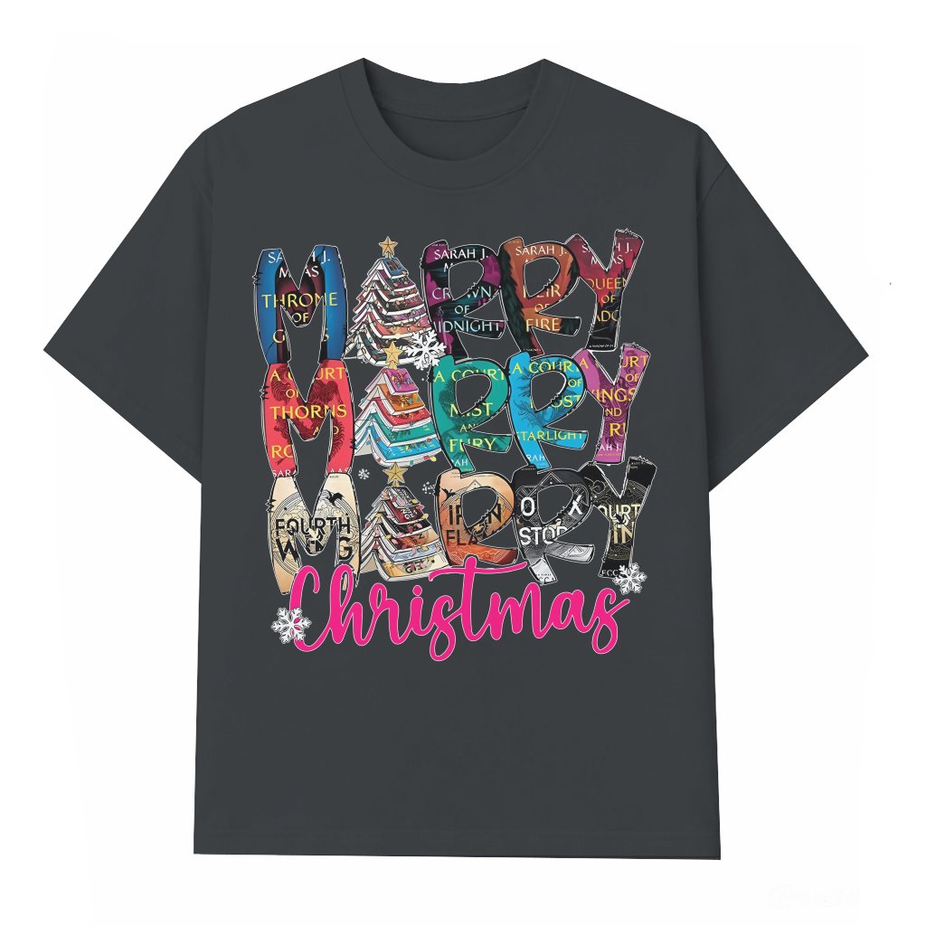 Merry Bookmas T-shirt – Christmas Gift for Book Lovers - front view