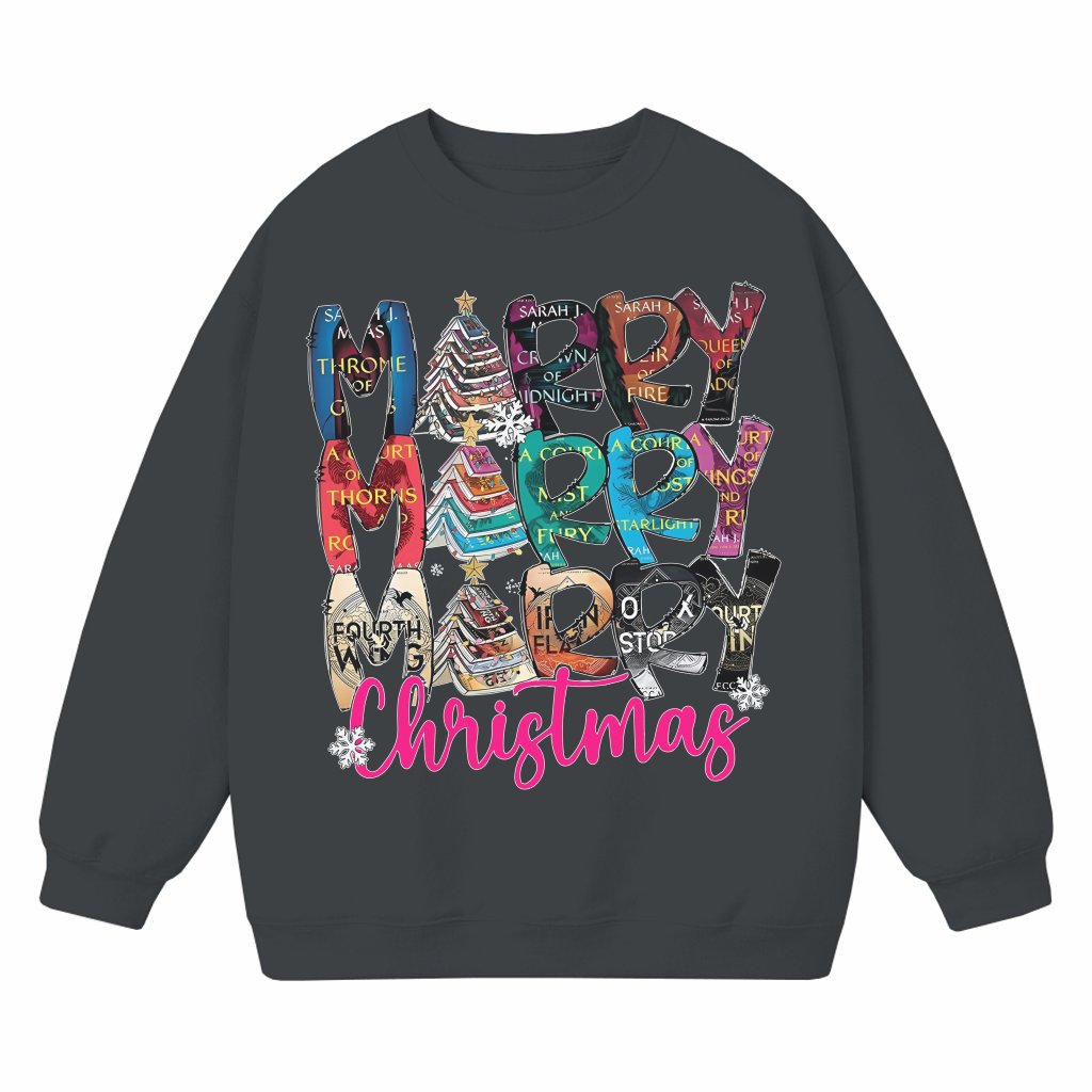 Merry Bookmas Sweatshirt – Holiday Gift for Book Lovers Bookish - front view