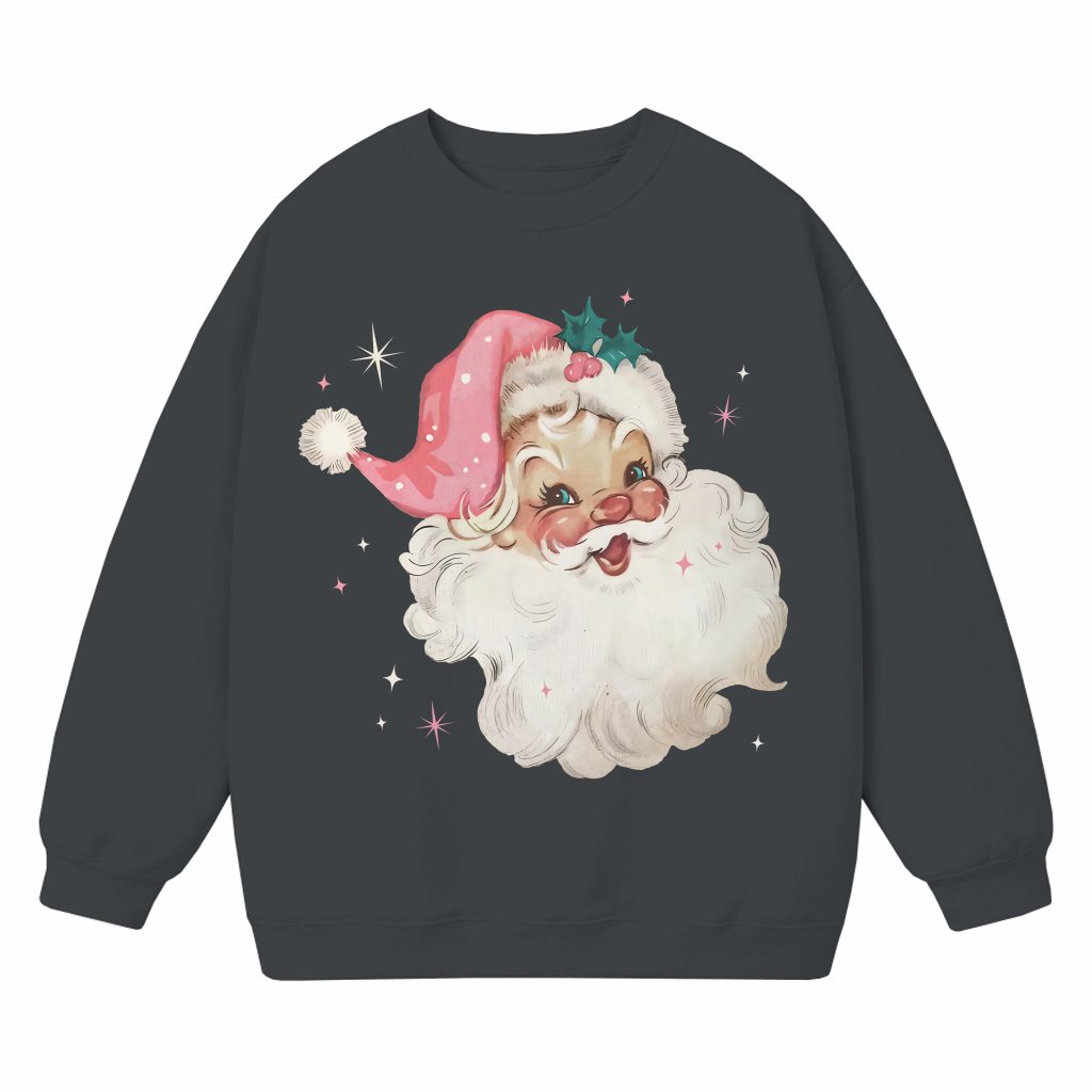 Pink Santa Christmas Sweatshirt – Matching Family Gift Retro Vintage - front view