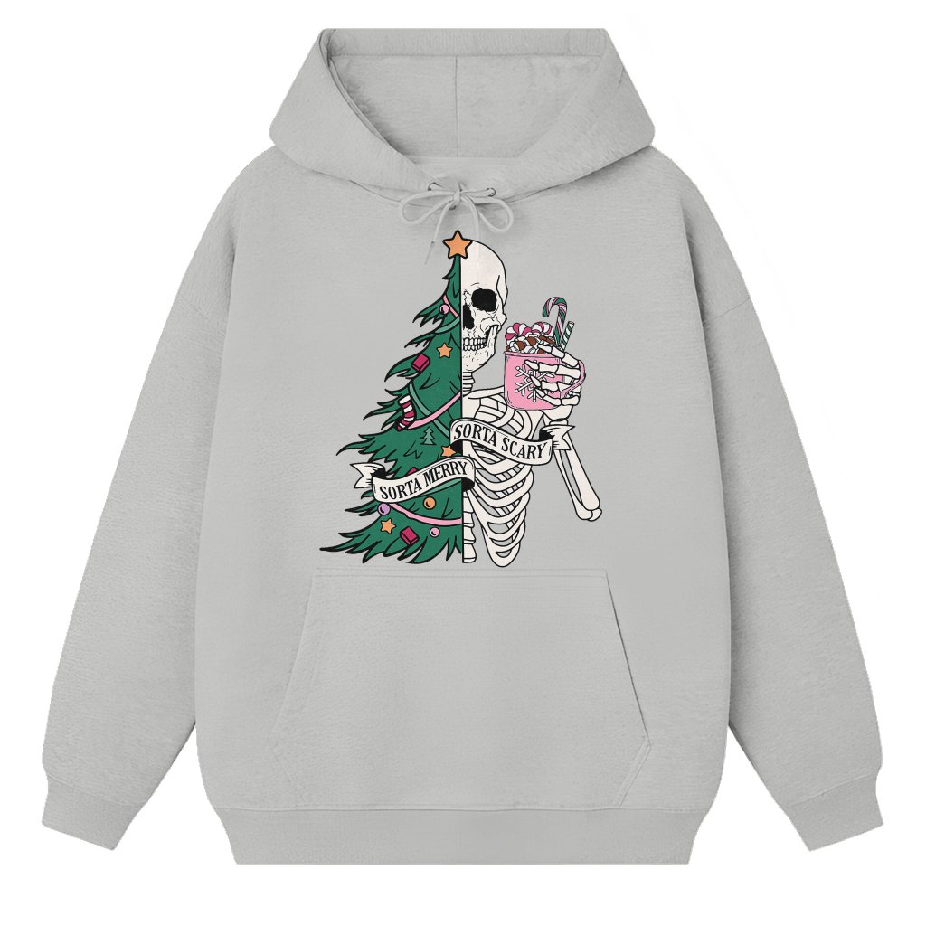 Sorta Merry Sorta Scary Hoodie – Funny Christmas Skeleton Gift - front view