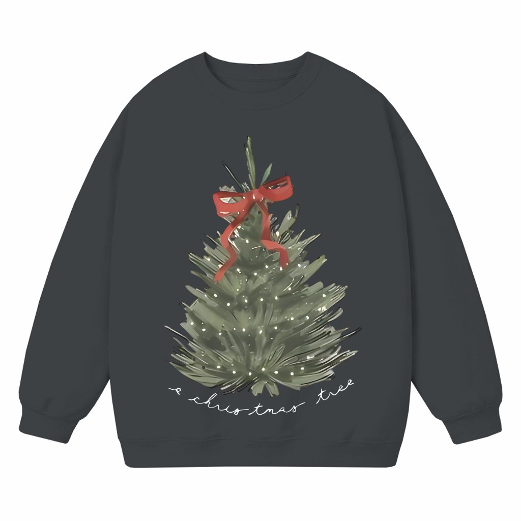 Cute Christmas Tree Coquette Bow Sweatshirt – Christmas Gift for Her Trendy Pink - front view
