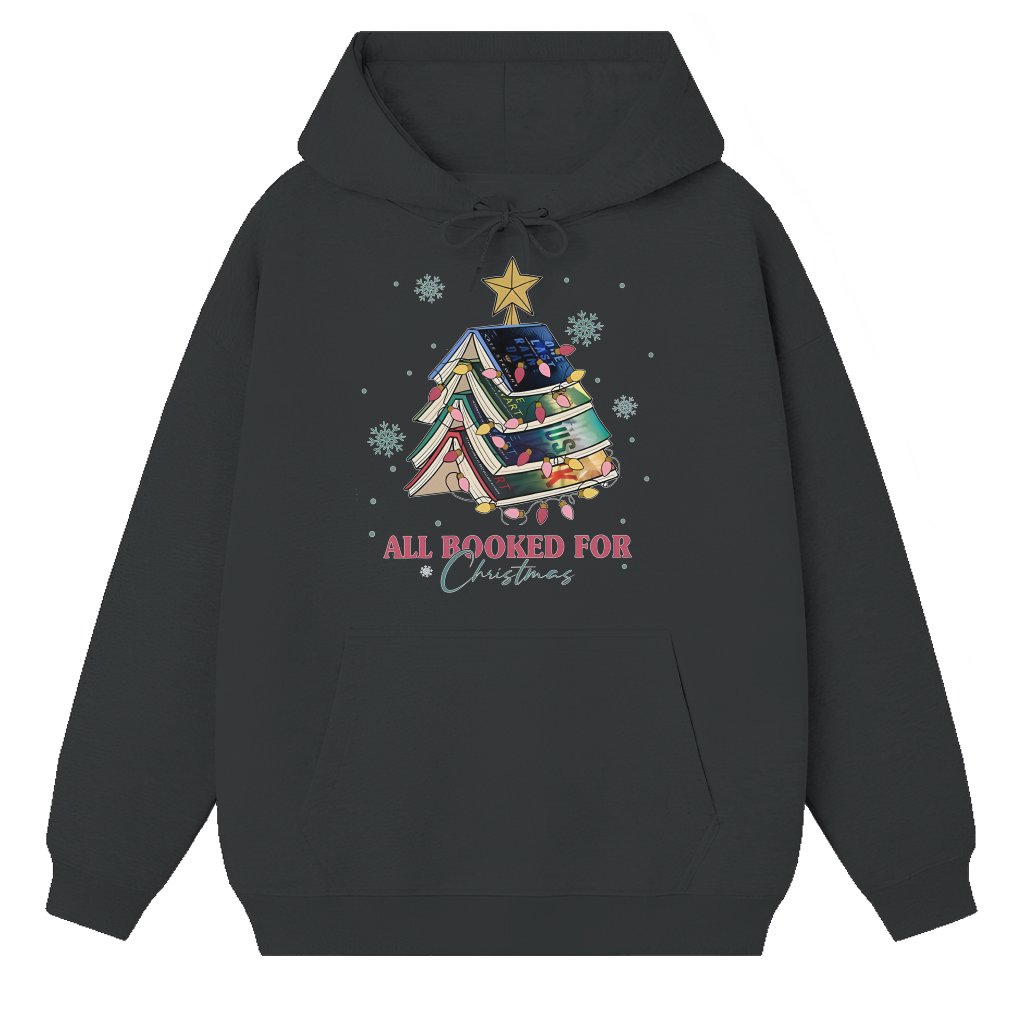 Christmas Tree Book Lover Hoodie – All Booked For Christmas Gift for Bookworm Funny - front view