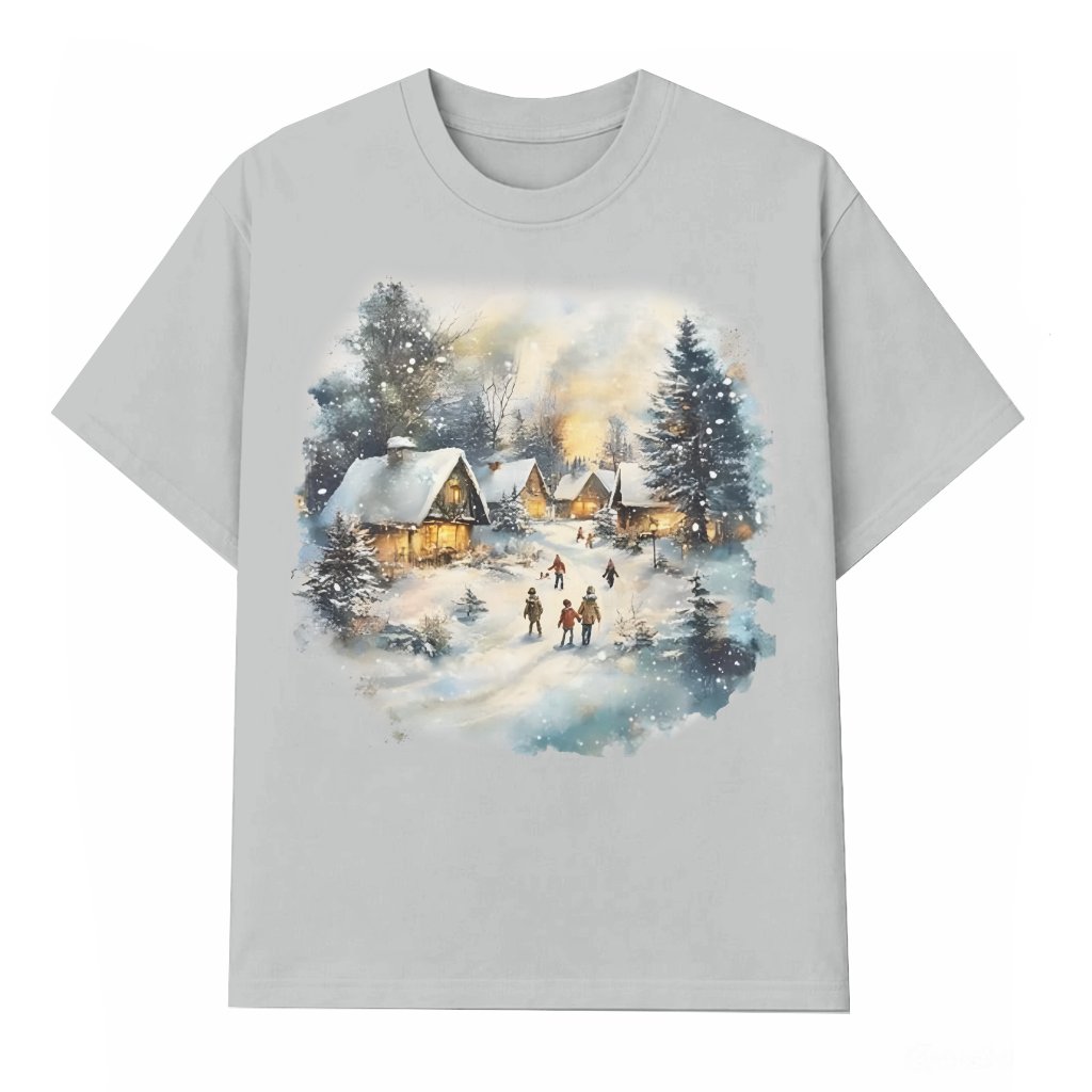 Retro Winter Village T-shirt – Christmas Gift Vintage 90s Mountain - front view