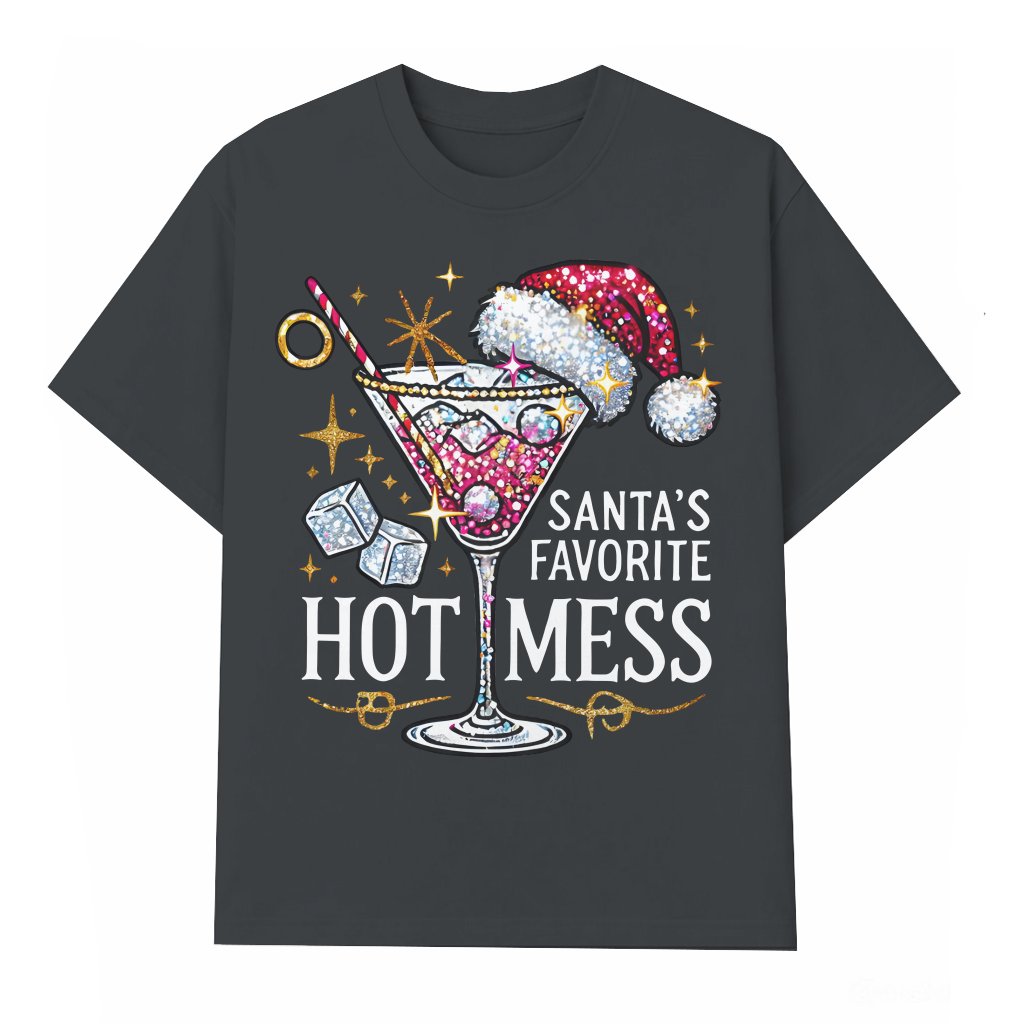 Santa's Hot Mess Martini T-shirt – Christmas Gift for Women Funny - front view